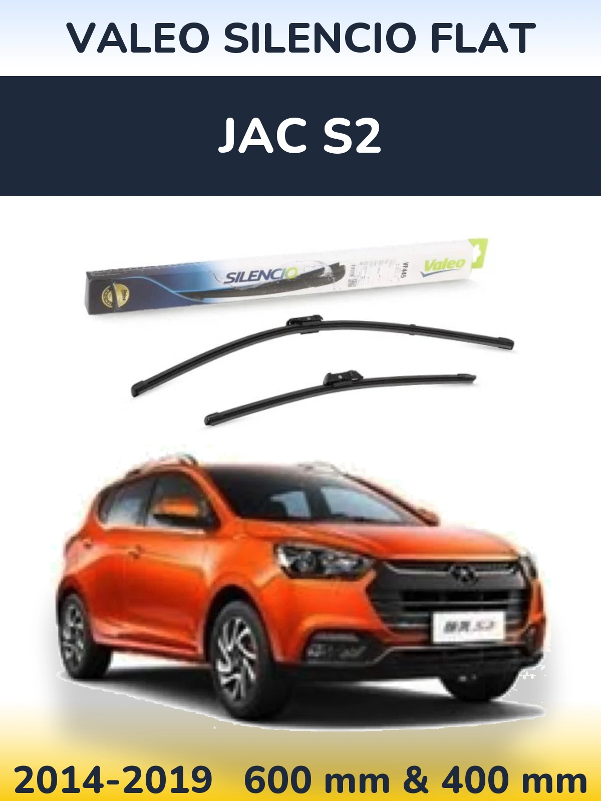 Front wiper blade set Valeo Silencio Flat 600 & 400 мм for JAC S2 2014-2019
