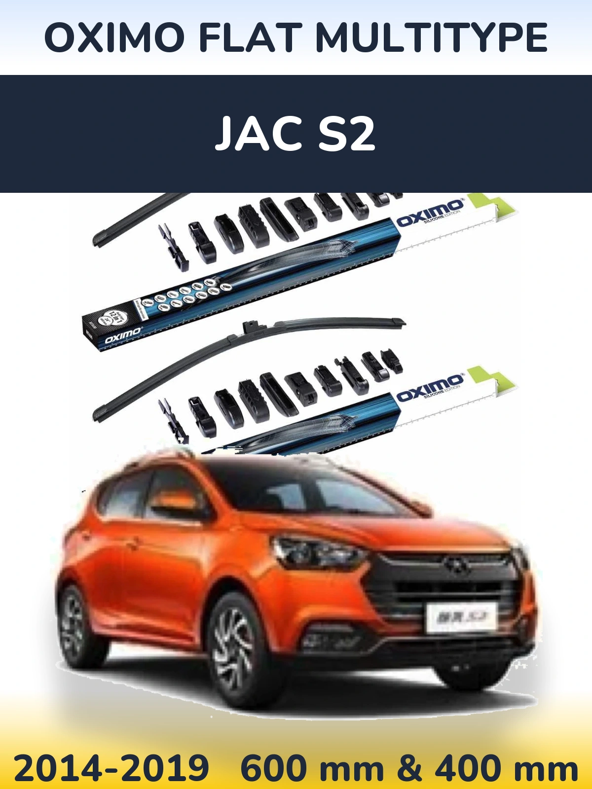 Front wiper blade set Oximo Flat MultiTypee 600 & 400 мм for JAC S2 2014-2019