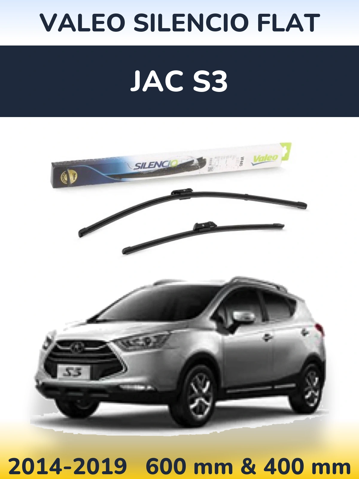 Front wiper blade set Valeo Silencio Flat 600 & 400 мм for JAC S3 2014-2019