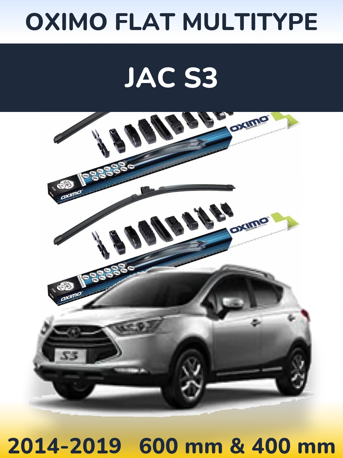 Front wiper blade set Oximo Flat MultiTypee 600 & 400 мм for JAC S3 2014-2019