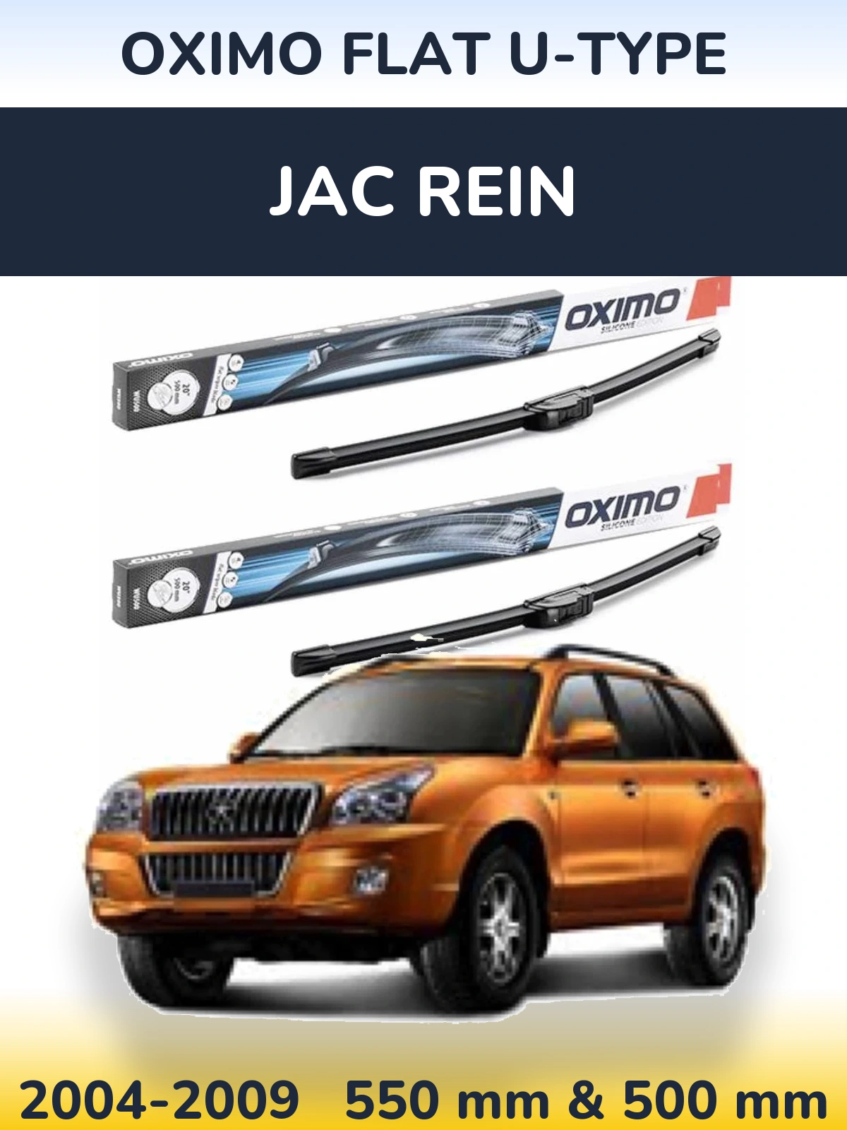 Front wiper blade set Oximo Flat U-type 550 & 500 мм for JAC Rein 2004-2009