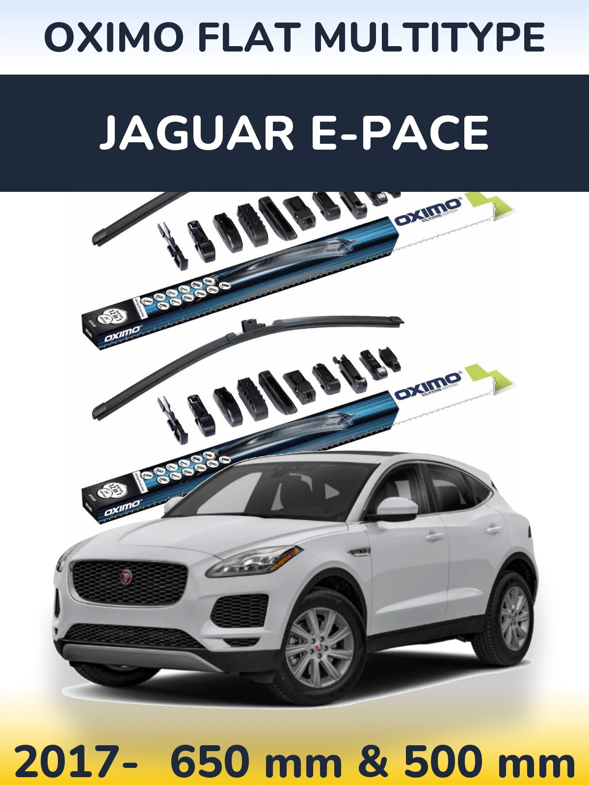 Front wiper blade set Oximo Flat MultiTypee 650 & 500 мм for Jaguar E-Pace 2017-2026