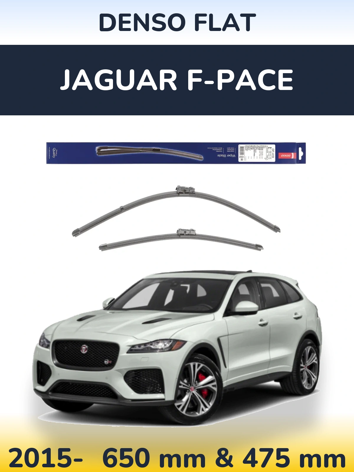 Front wiper blade set Denso Flat 650 & 475 мм for Jaguar F-Pace 2015-2026