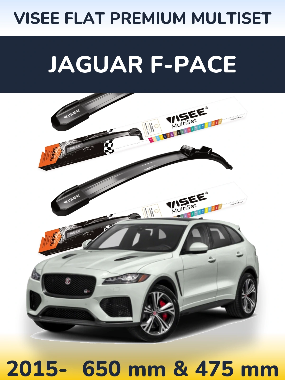 Front wiper blade set VISEE FLAT PREMIUM MultiSet 650 & 475 мм for Jaguar F-Pace 2015-2026