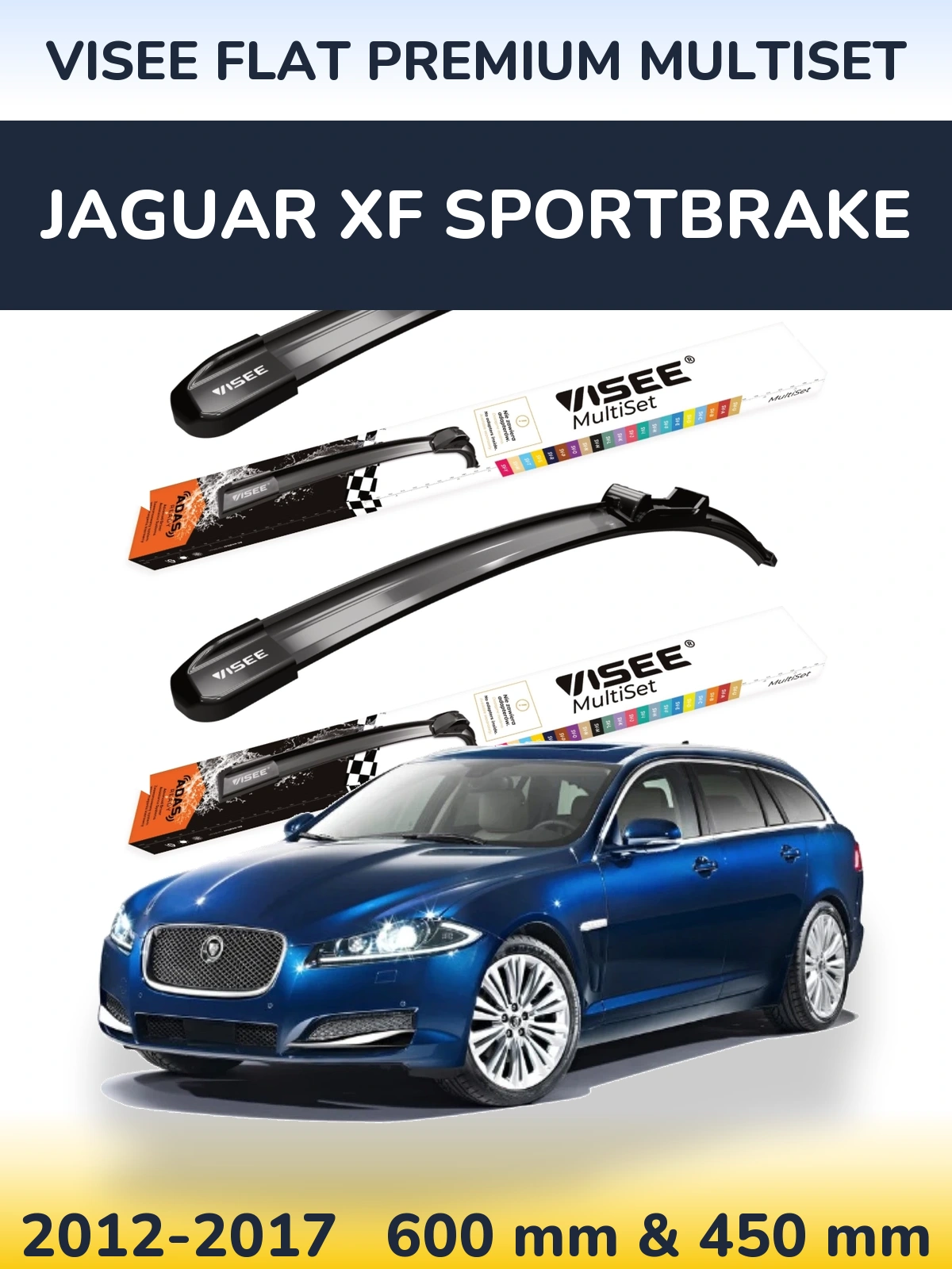 Front wiper blade set VISEE FLAT PREMIUM MultiSet 600 & 450 мм for Jaguar XF Sportbrake 2012-2017