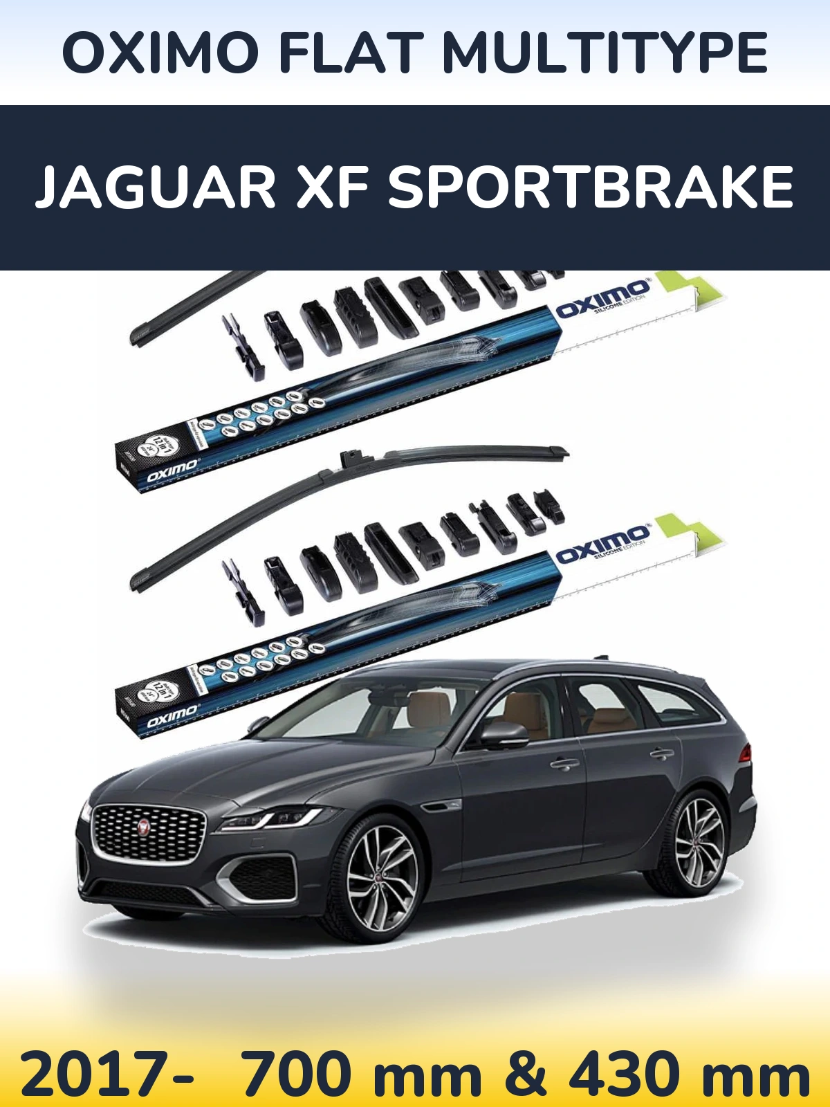 Front wiper blade set Oximo Flat MultiTypee 700 & 430 мм for Jaguar XF Sportbrake 2017-2026