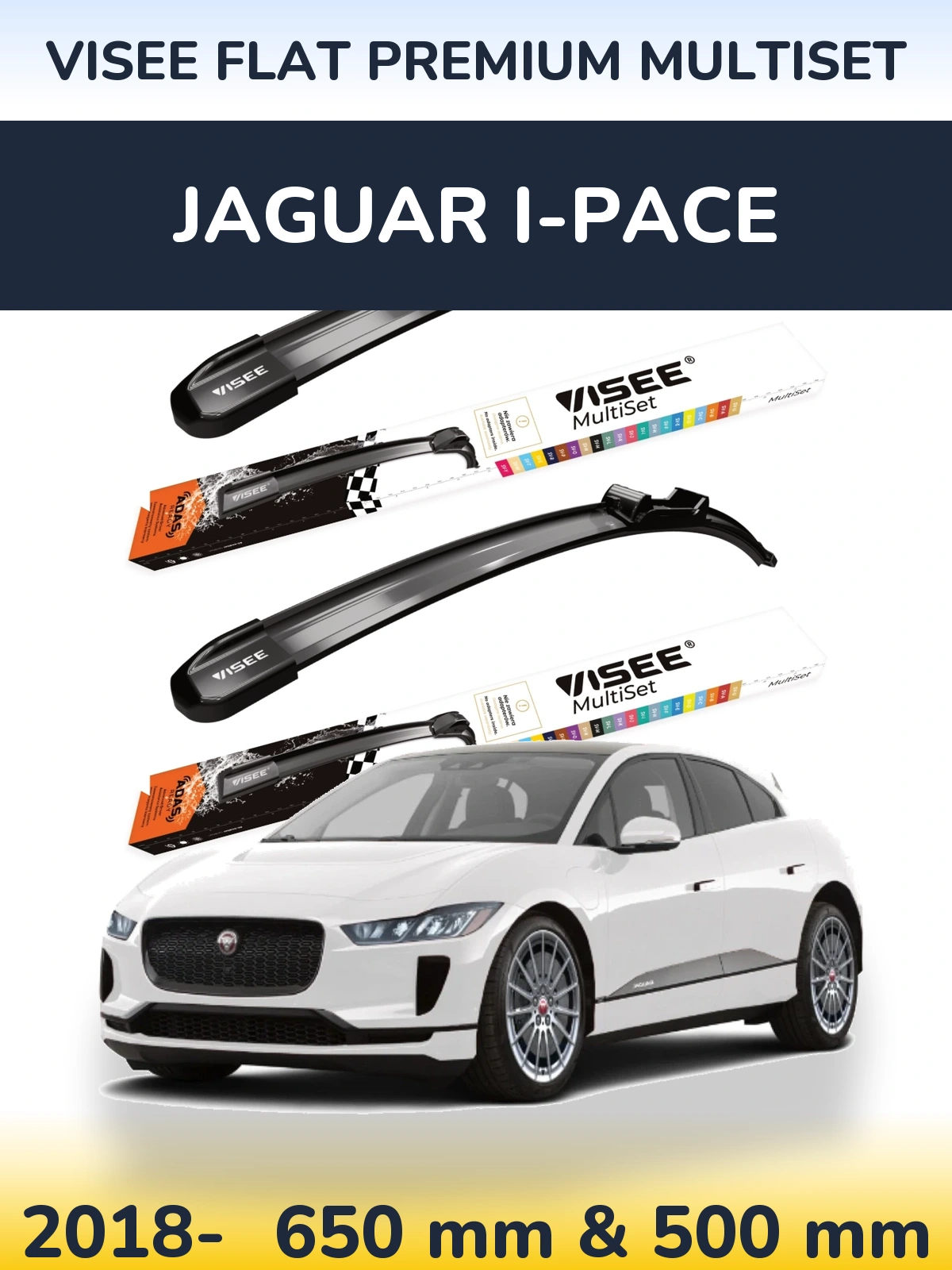 Front wiper blade set VISEE FLAT PREMIUM MultiSet 650 & 500 mm for Jaguar I-Pace 2018-2026