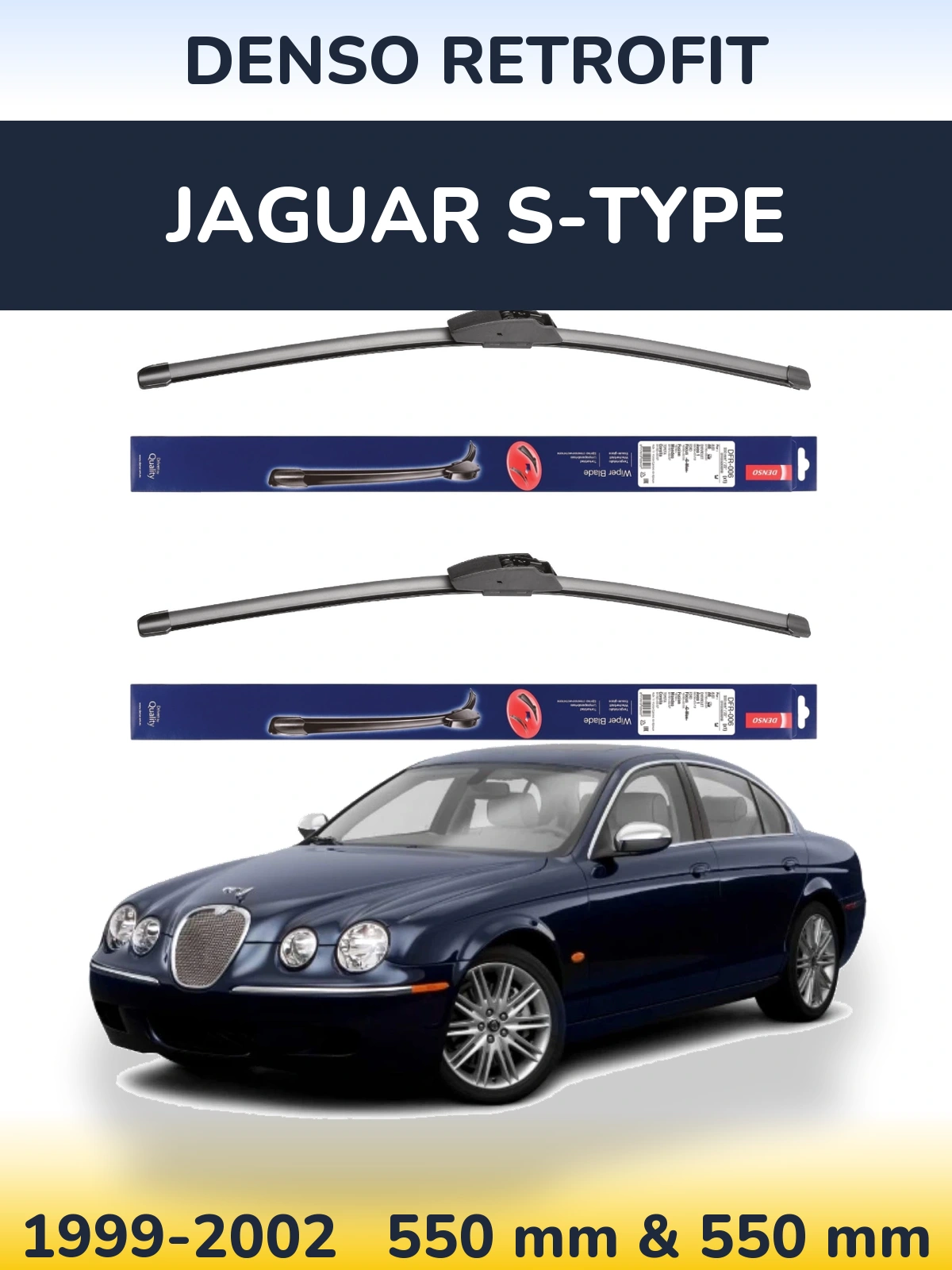Front wiper blade set Denso Retrofit 550 & 550 mm for Jaguar S-Typee 1999-2002