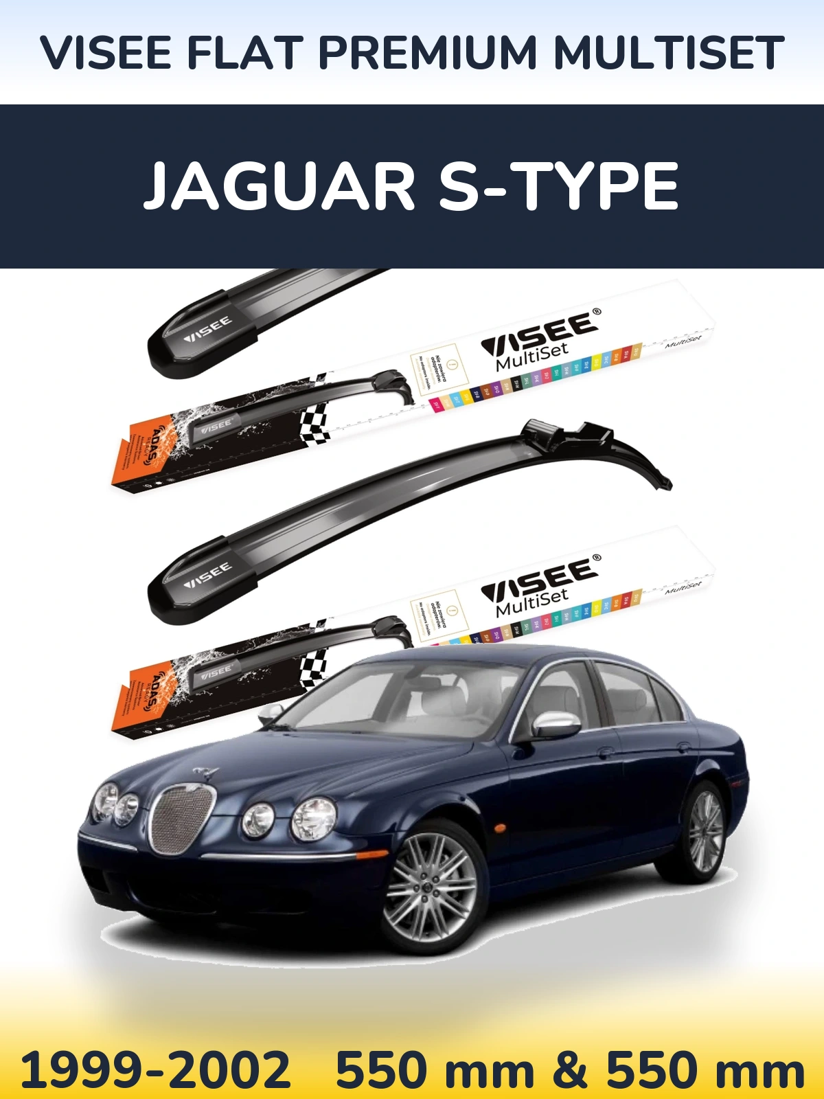Front wiper blade set VISEE FLAT PREMIUM MultiSet 550 & 550 мм for Jaguar S-Typee 1999-2002