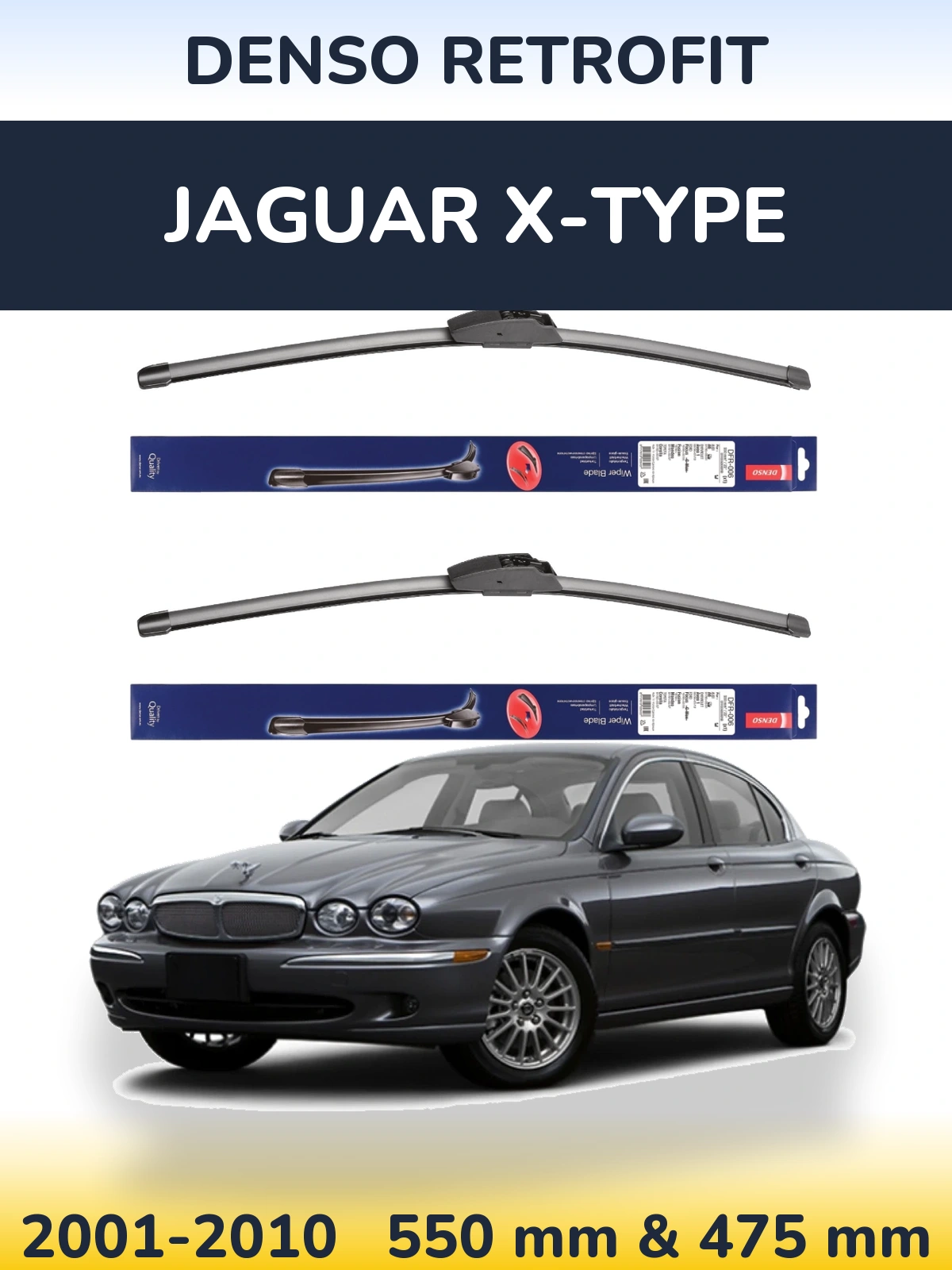 Front wiper blade set Denso Retrofit 550 & 475 mm for Jaguar X-Typee 2001-2010