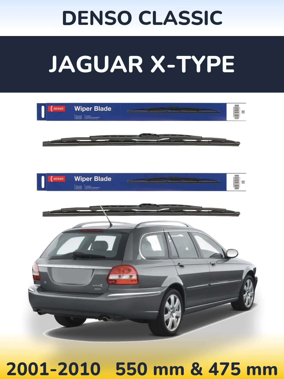 Front wiper blade set Denso Classic 550 & 475 mm for Jaguar X-Tüüpe 2001-2010