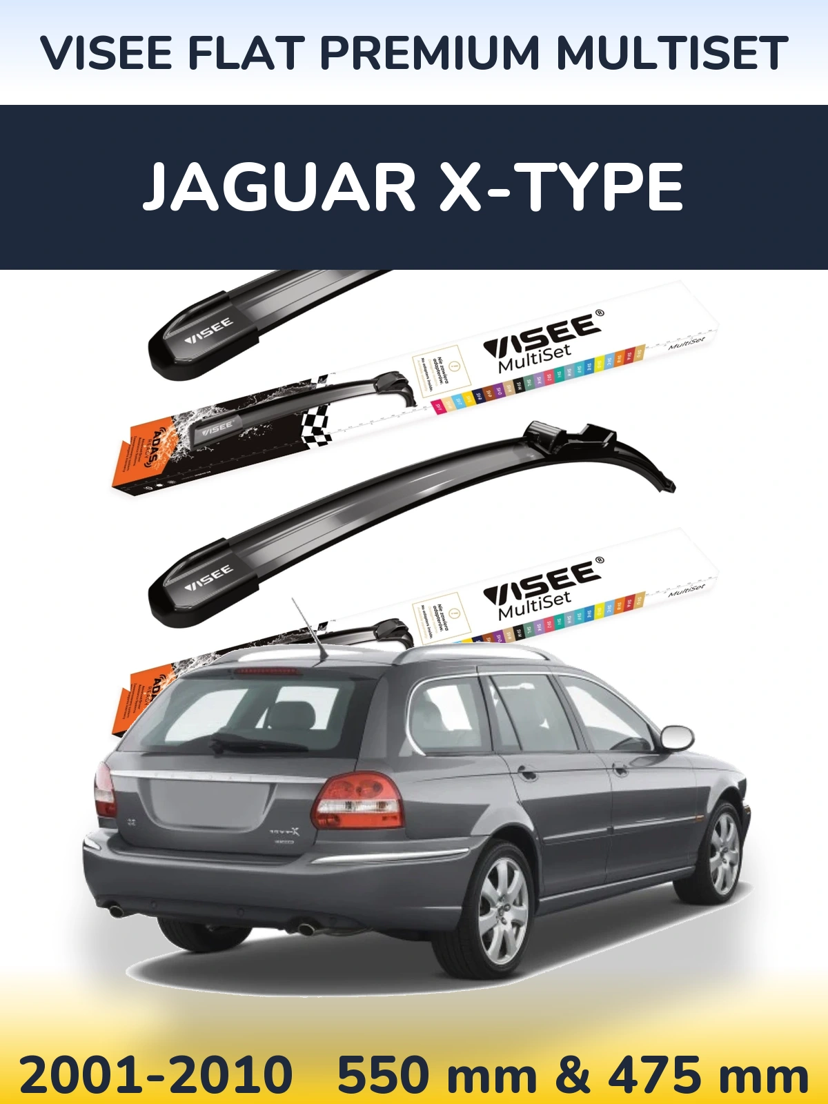 Front wiper blade set VISEE FLAT PREMIUM MultiSet 550 & 475 мм for Jaguar X-Typee 2001-2010
