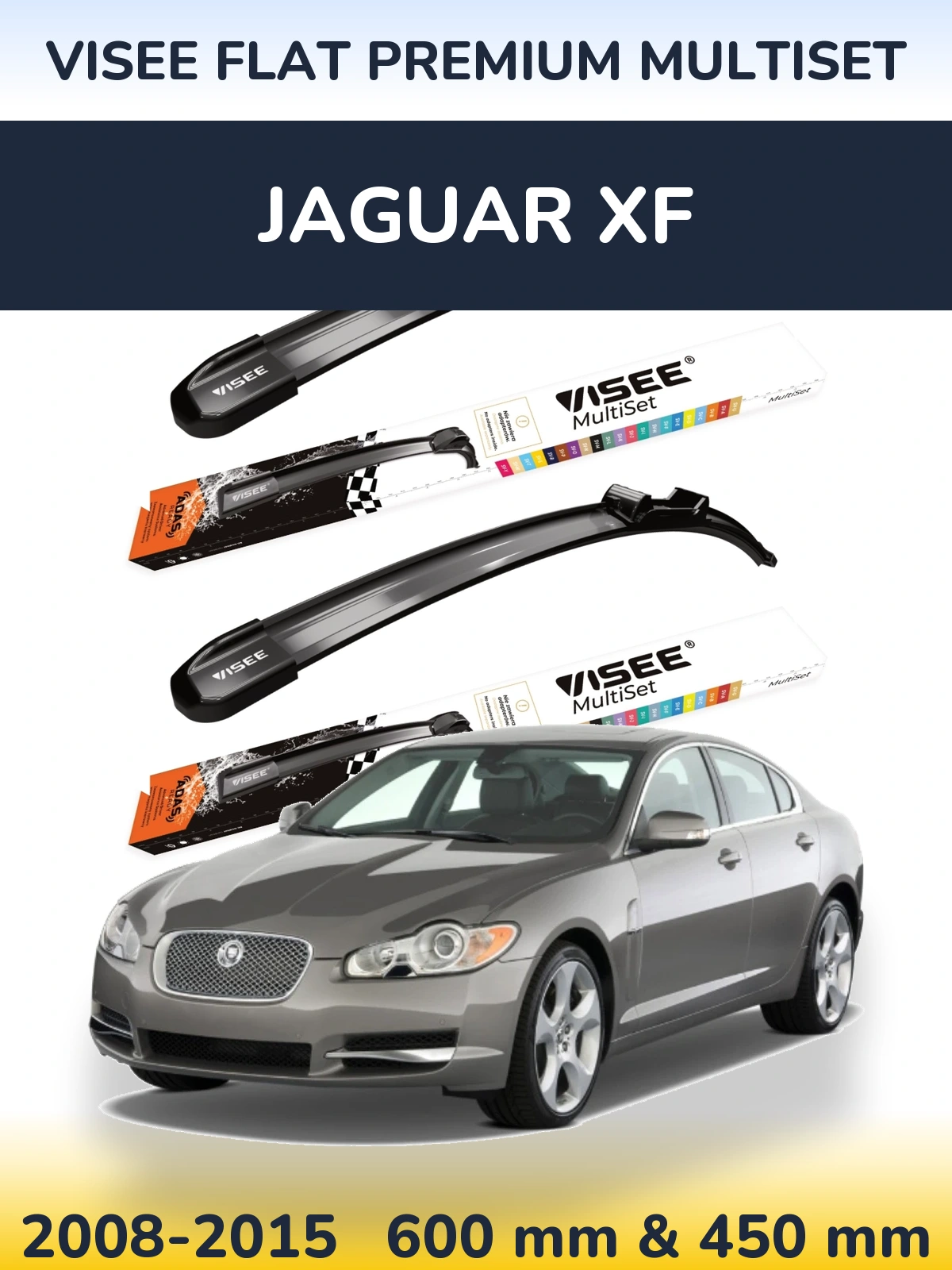 Комплект передніх щіток VISEE FLAT PREMIUM MultiSet 600 & 450 мм для Jaguar XF 2008-2015