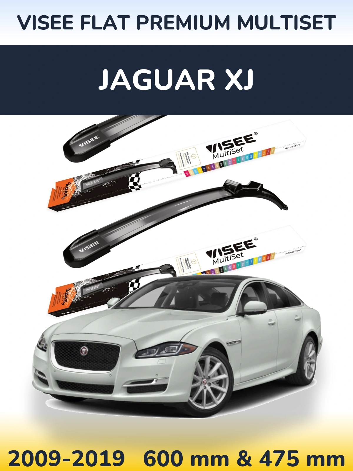Front wiper blade set VISEE FLAT PREMIUM MultiSet 600 & 475 mm for Jaguar XJ 2009-2019