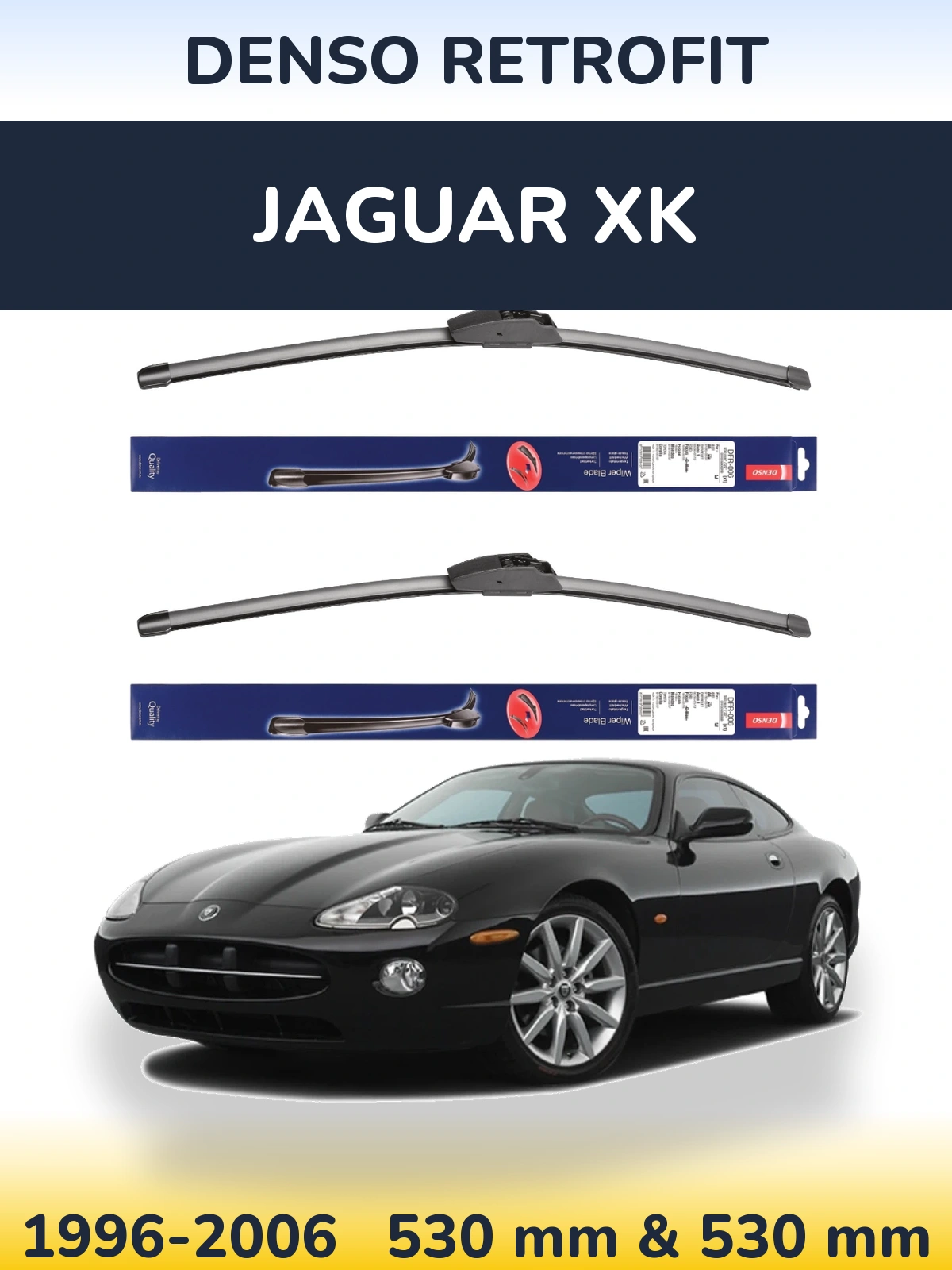Front wiper blade set Denso Retrofit 530 & 530 mm for Jaguar XK 1996-2006