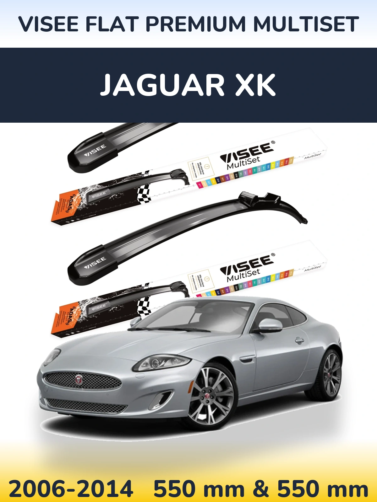 Front wiper blade set VISEE FLAT PREMIUM MultiSet 550 & 550 мм for Jaguar XK 2006-2014