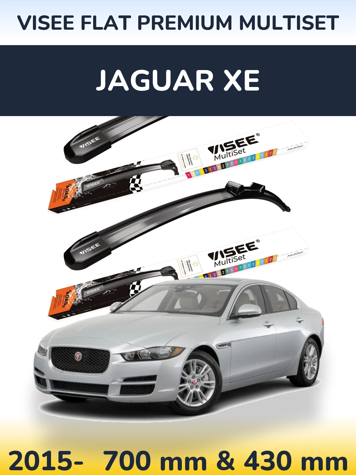 Front wiper blade set VISEE FLAT PREMIUM MultiSet 700 & 430 мм for Jaguar XE 2015-2026