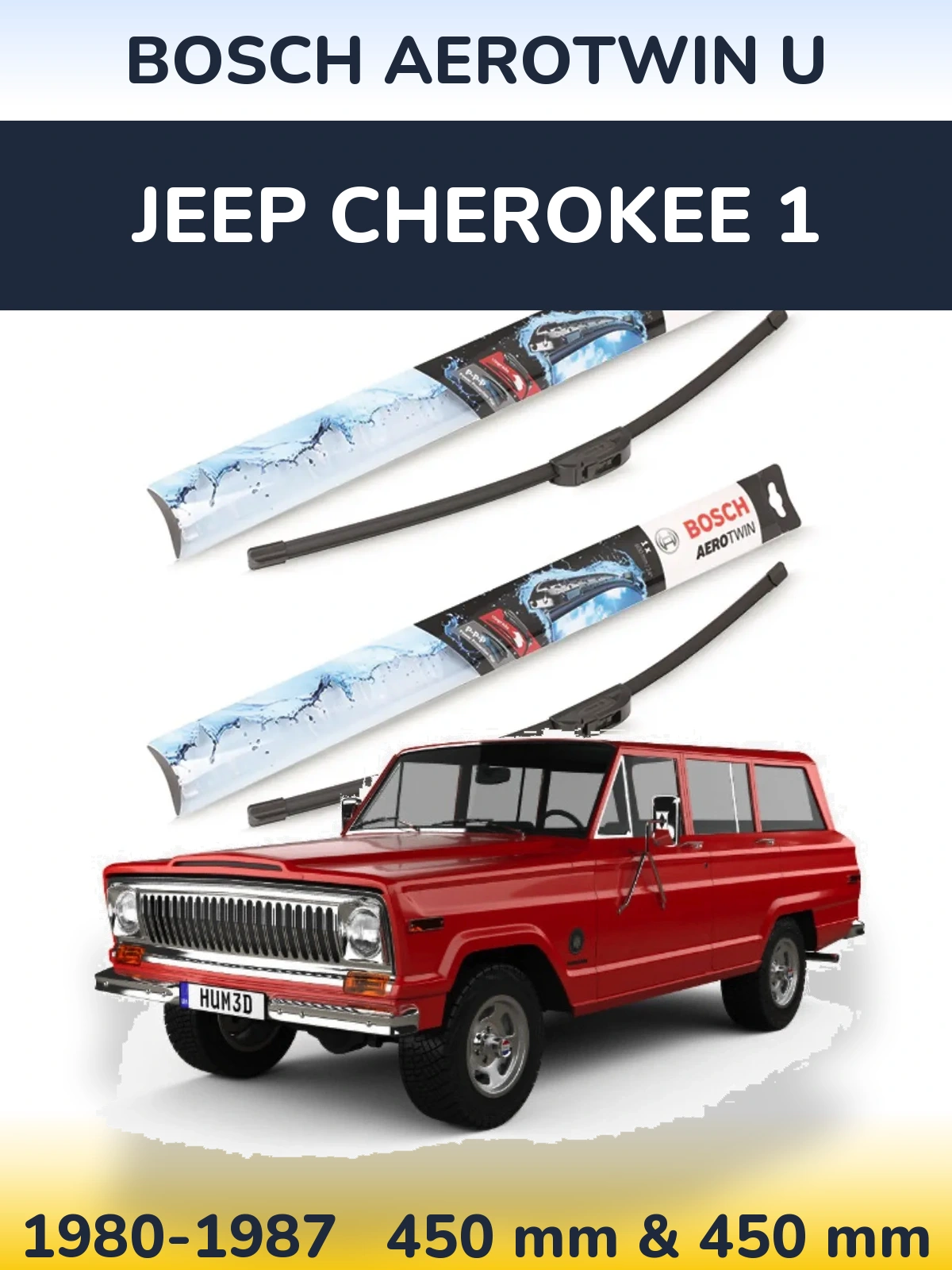 Komplet przednich wycieraczek BOSCH AeroTwin U 450 & 450 mm do Jeep Cherokee 1 1980-1987