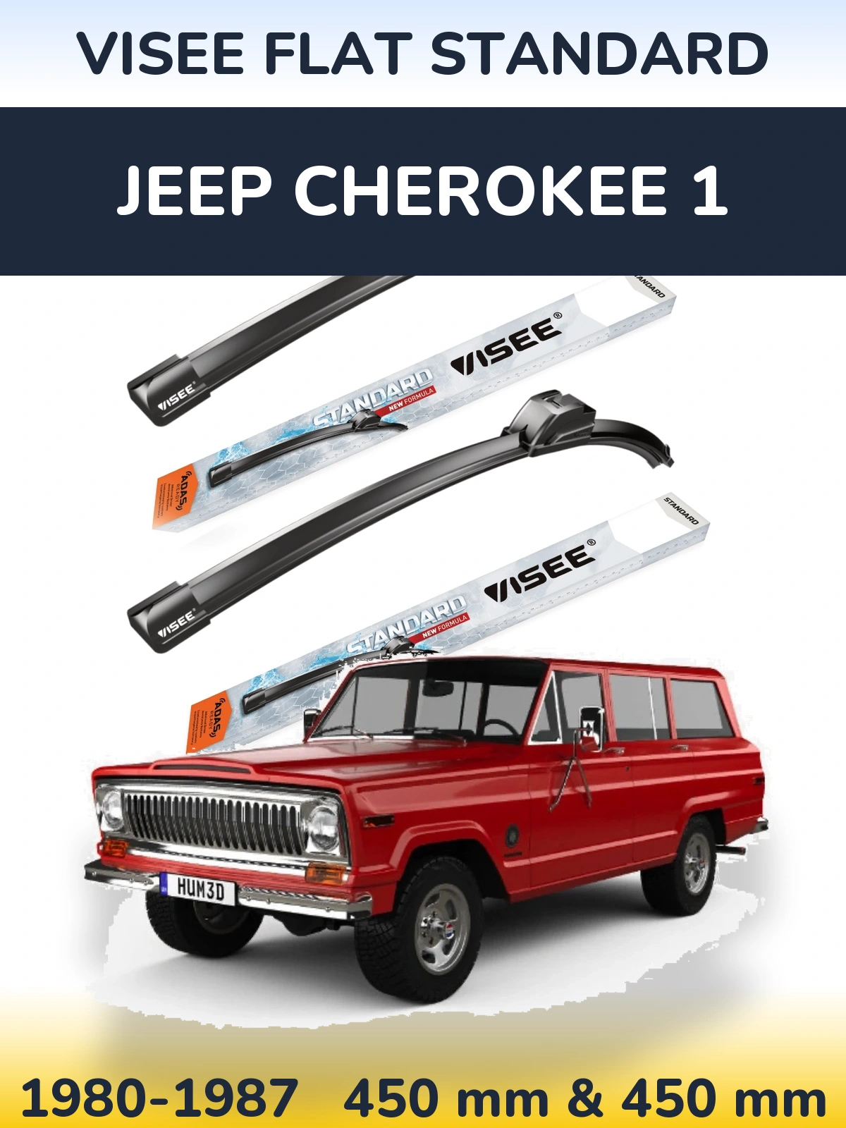 Komplet przednich wycieraczek VISEE FLAT STANDARD 450 & 450 mm do Jeep Cherokee 1 1980-1987