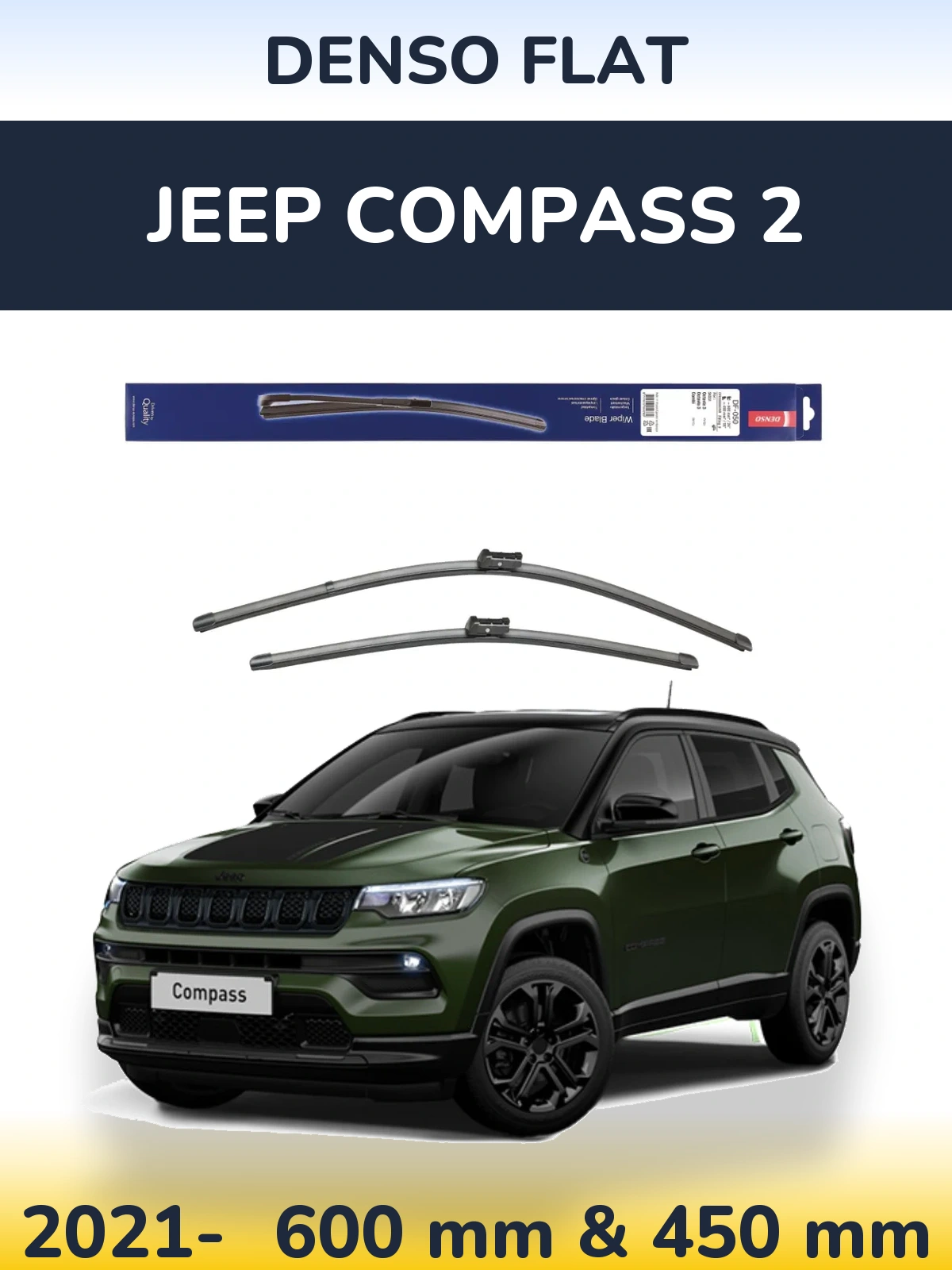 Front wiper blade set Denso Flat 600 & 450 мм for Jeep Compass 2 2021-2026