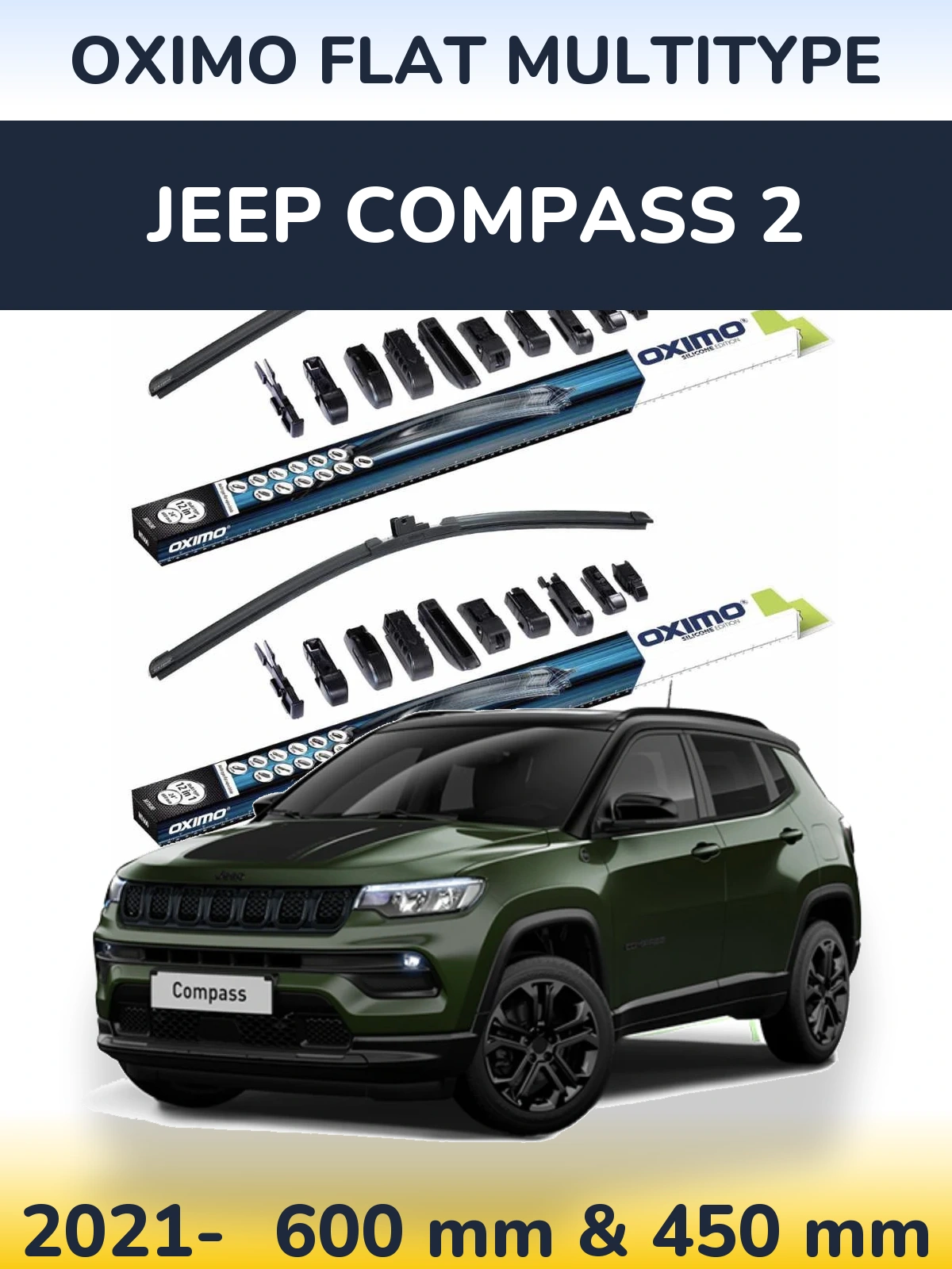 Komplet przednich wycieraczek Oximo Flat MultiType 600 & 450 mm do Jeep Compass 2 2021-2026