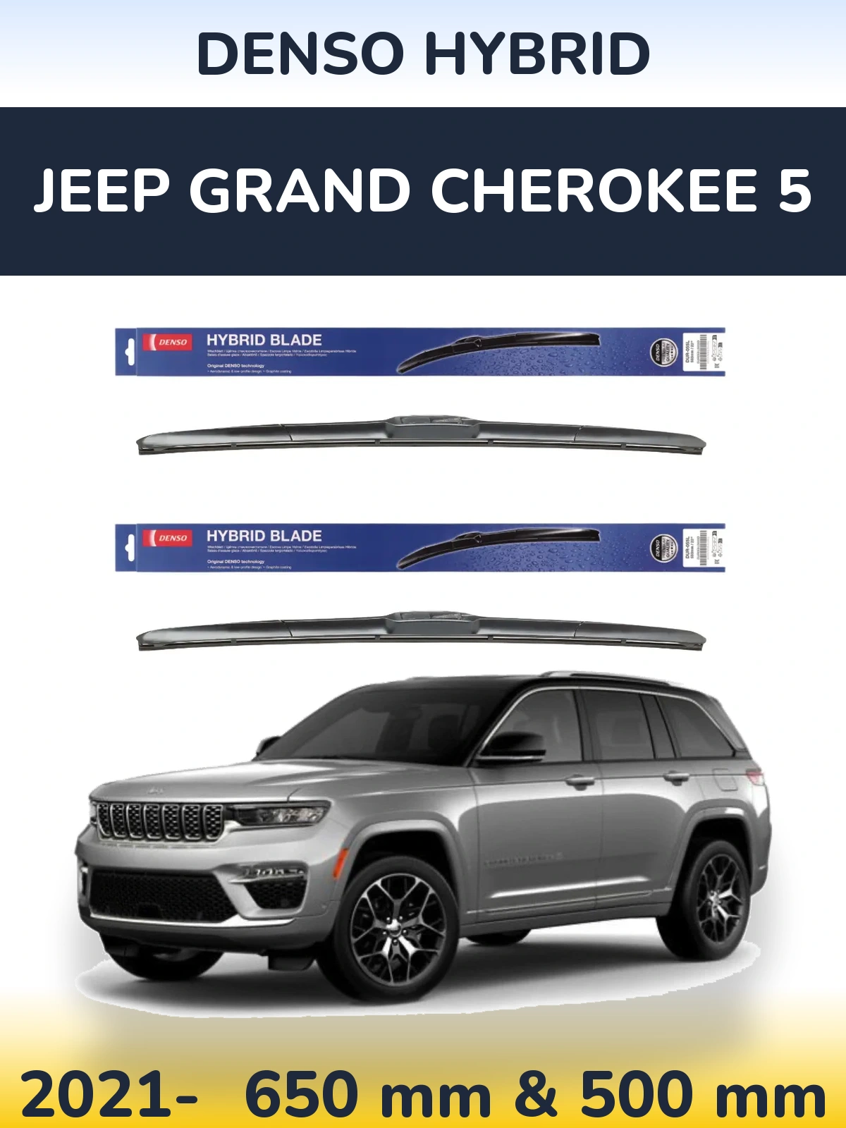 Komplet przednich wycieraczek Denso Hybrid 650 & 500 mm do Jeep Grand Cherokee 5 2021-2026