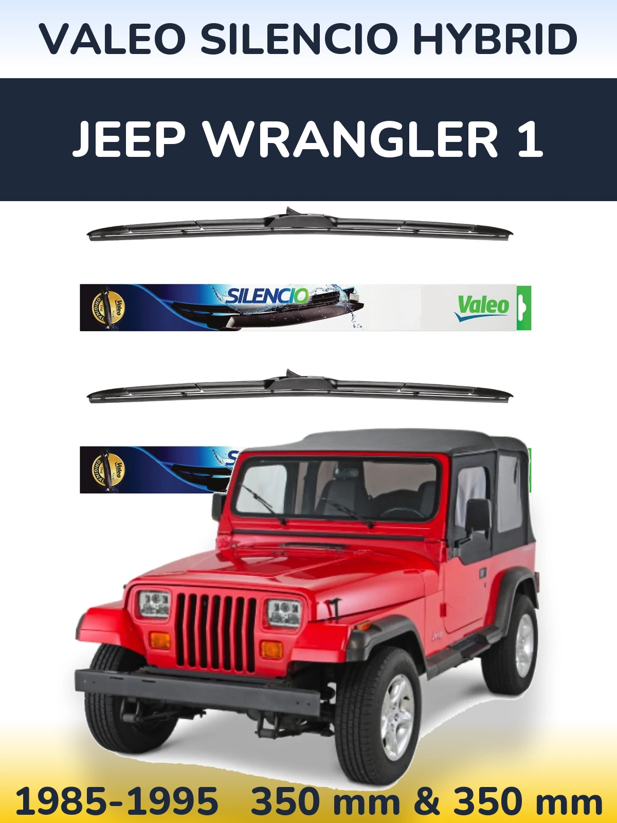 Front wiper blade set Valeo Silencio Hybrid 350 & 350 мм for Jeep Wrangler 1 1985-1995