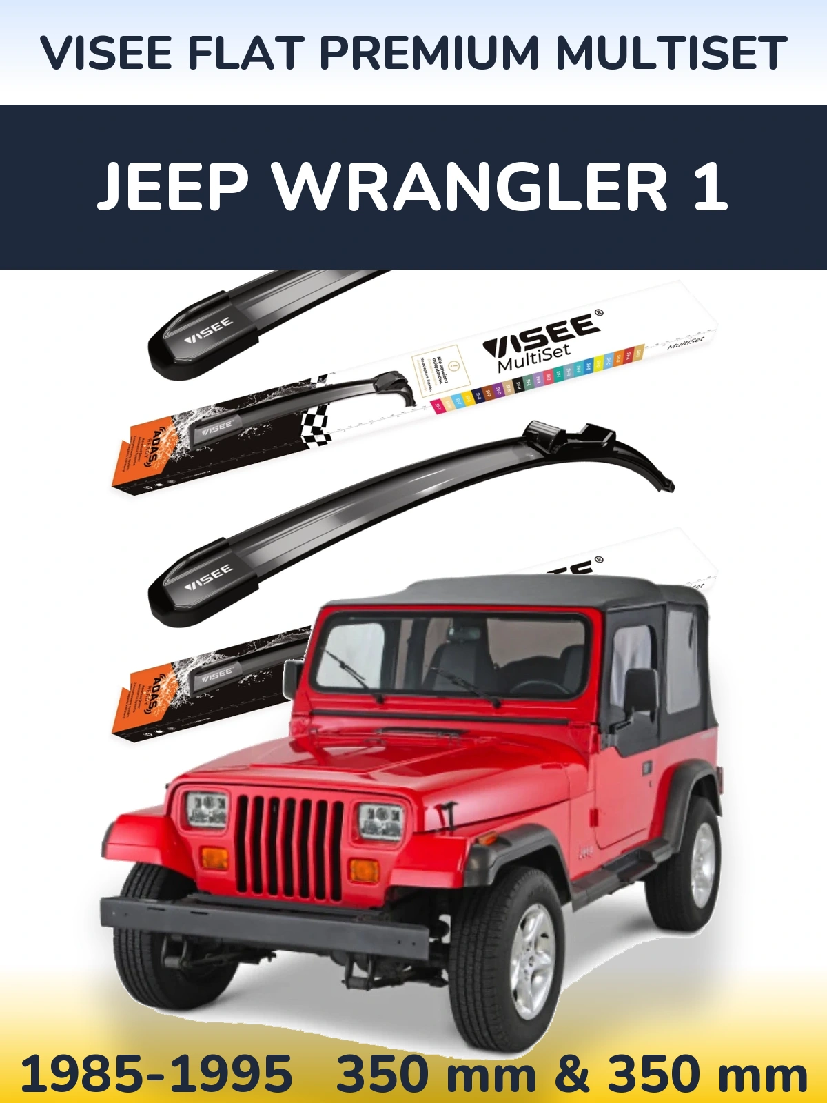 Front wiper blade set VISEE FLAT PREMIUM MultiSet 350 & 350 мм for Jeep Wrangler 1 1985-1995