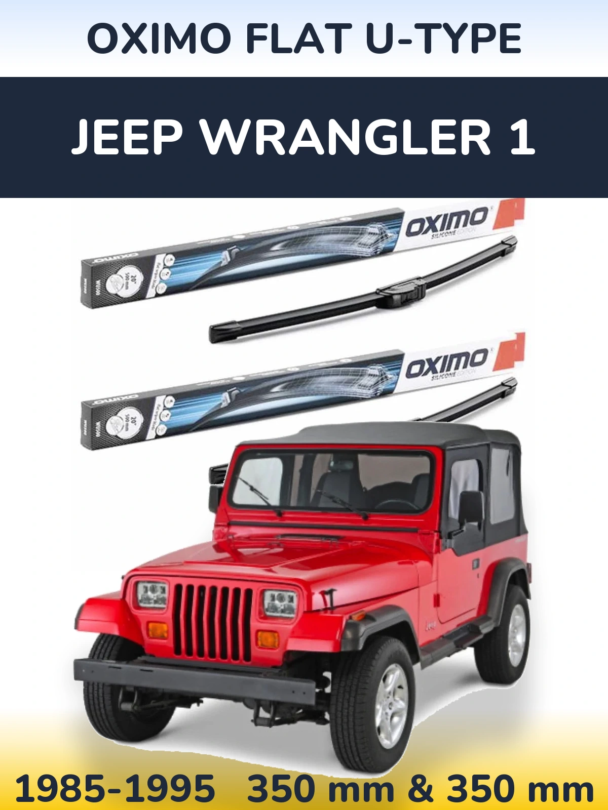 Front wiper blade set Oximo Flat U-type 350 & 350 мм for Jeep Wrangler 1 1985-1995