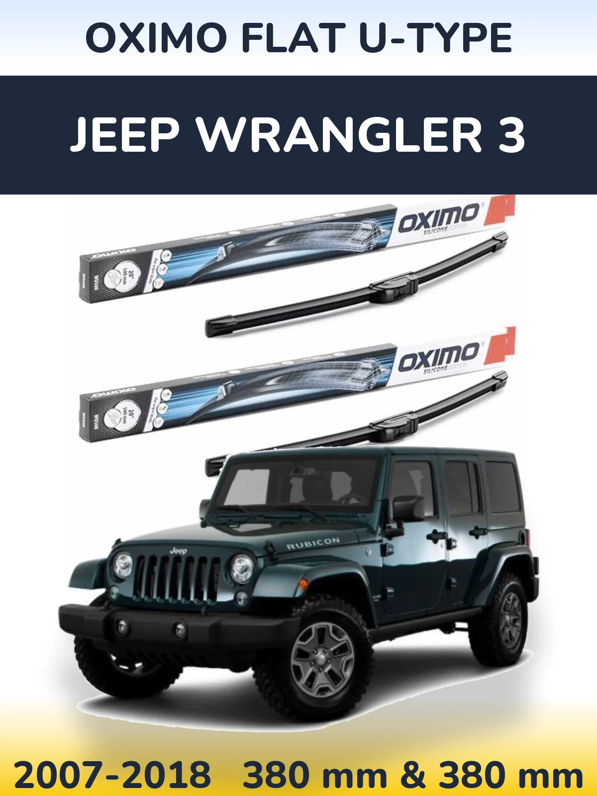 Front wiper blade set Oximo Flat U-type 380 & 380 мм for Jeep Wrangler 3 2007-2018