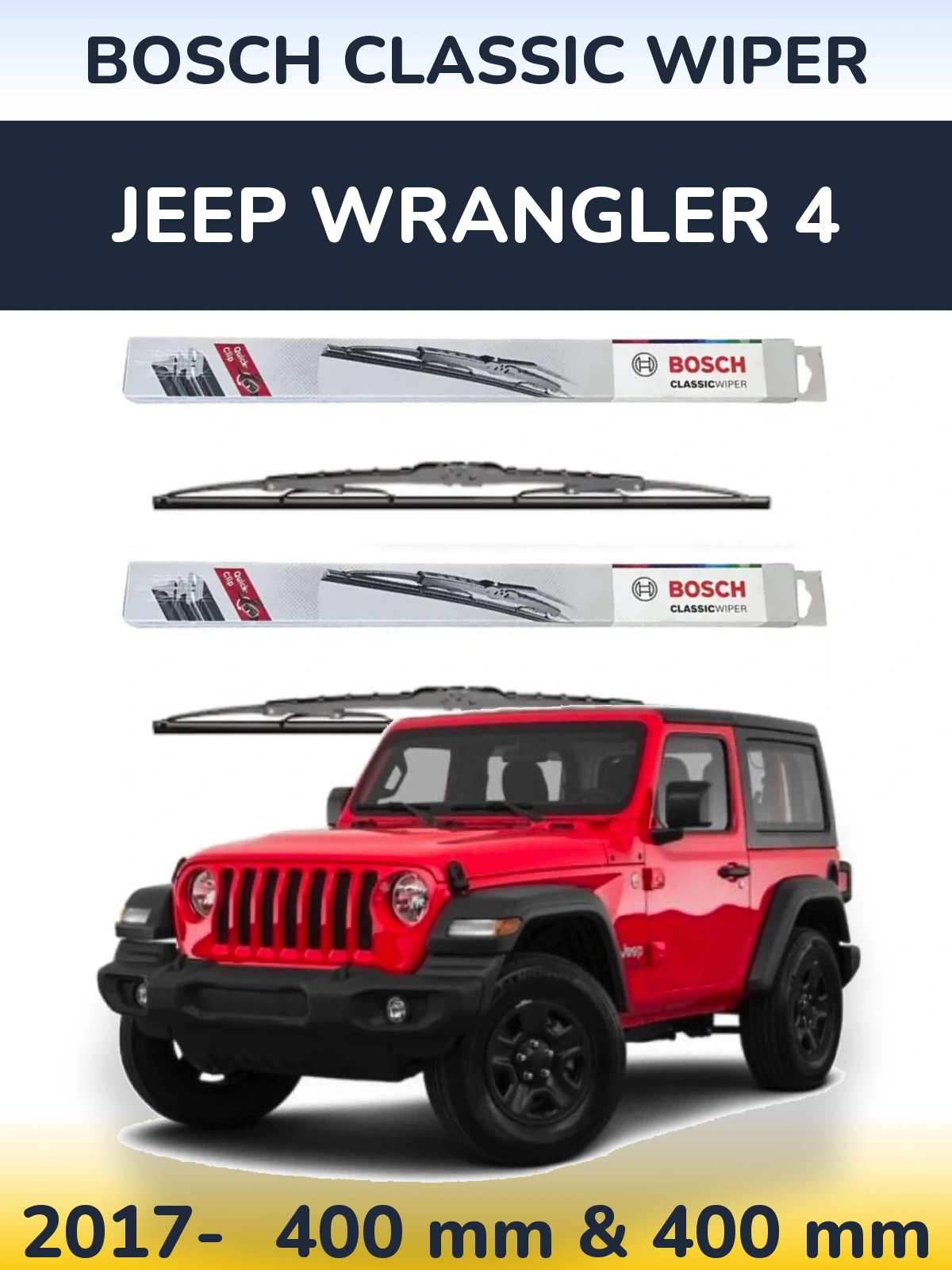 Front wiper blade set BOSCH Classic Wiper 400 & 400 мм for Jeep Wrangler 4 2017-2026