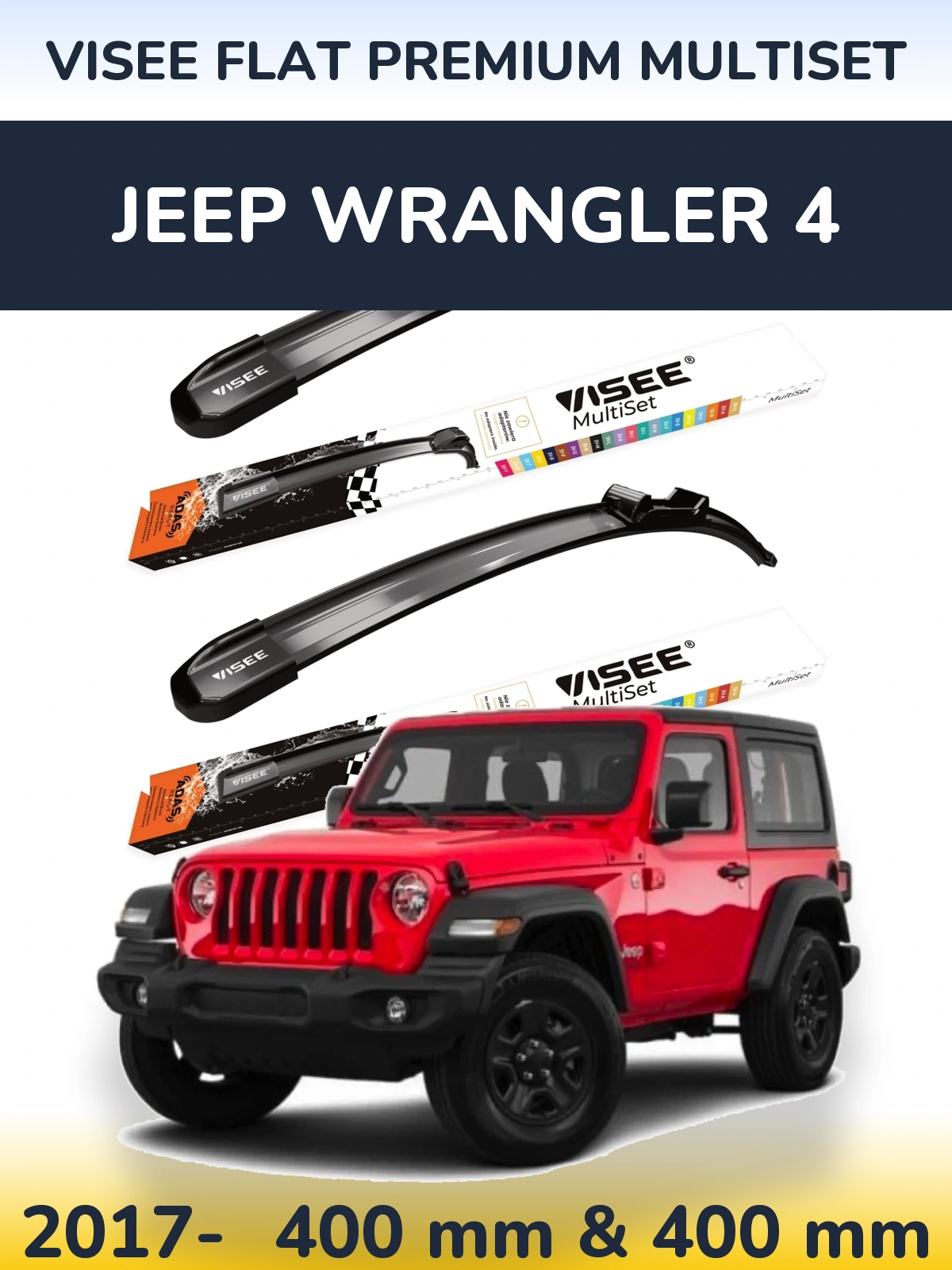 Front wiper blade set VISEE FLAT PREMIUM MultiSet 400 & 400 mm for Jeep Wrangler 4 2017-2026