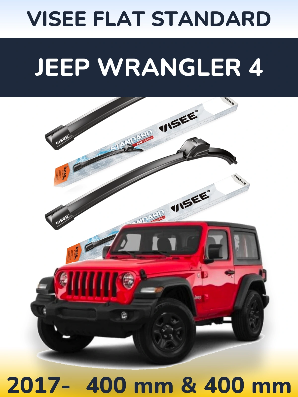 Front wiper blade set VISEE FLAT STANDARD 400 & 400 мм for Jeep Wrangler 4 2017-2026