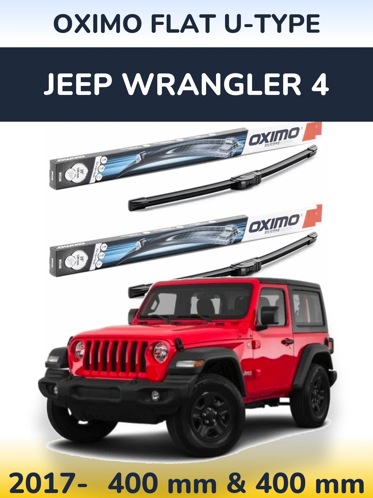 Front wiper blade set Oximo Flat U-type 400 & 400 мм for Jeep Wrangler 4 2017-2026
