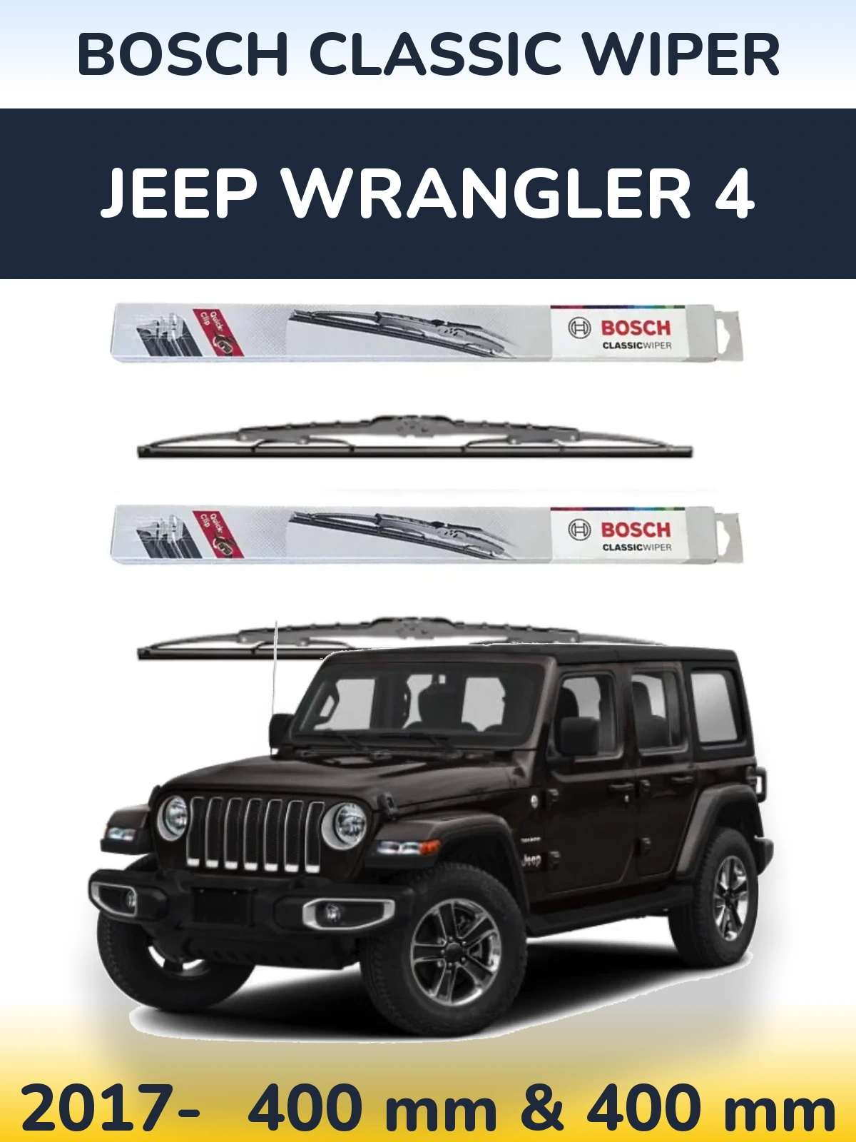 Front wiper blade set BOSCH Classic Wiper 400 & 400 мм for Jeep Wrangler 4 2017-2026