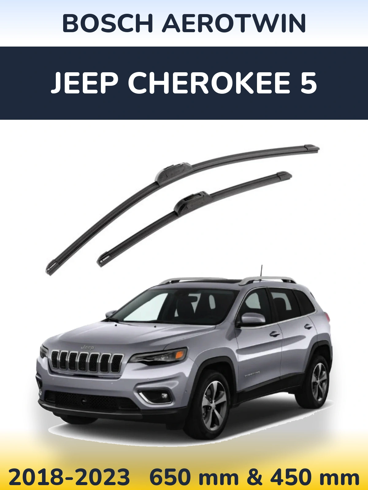Front wiper blade set BOSCH AeroTwin 650 & 450 mm for Jeep Cherokee 5 2018-2023
