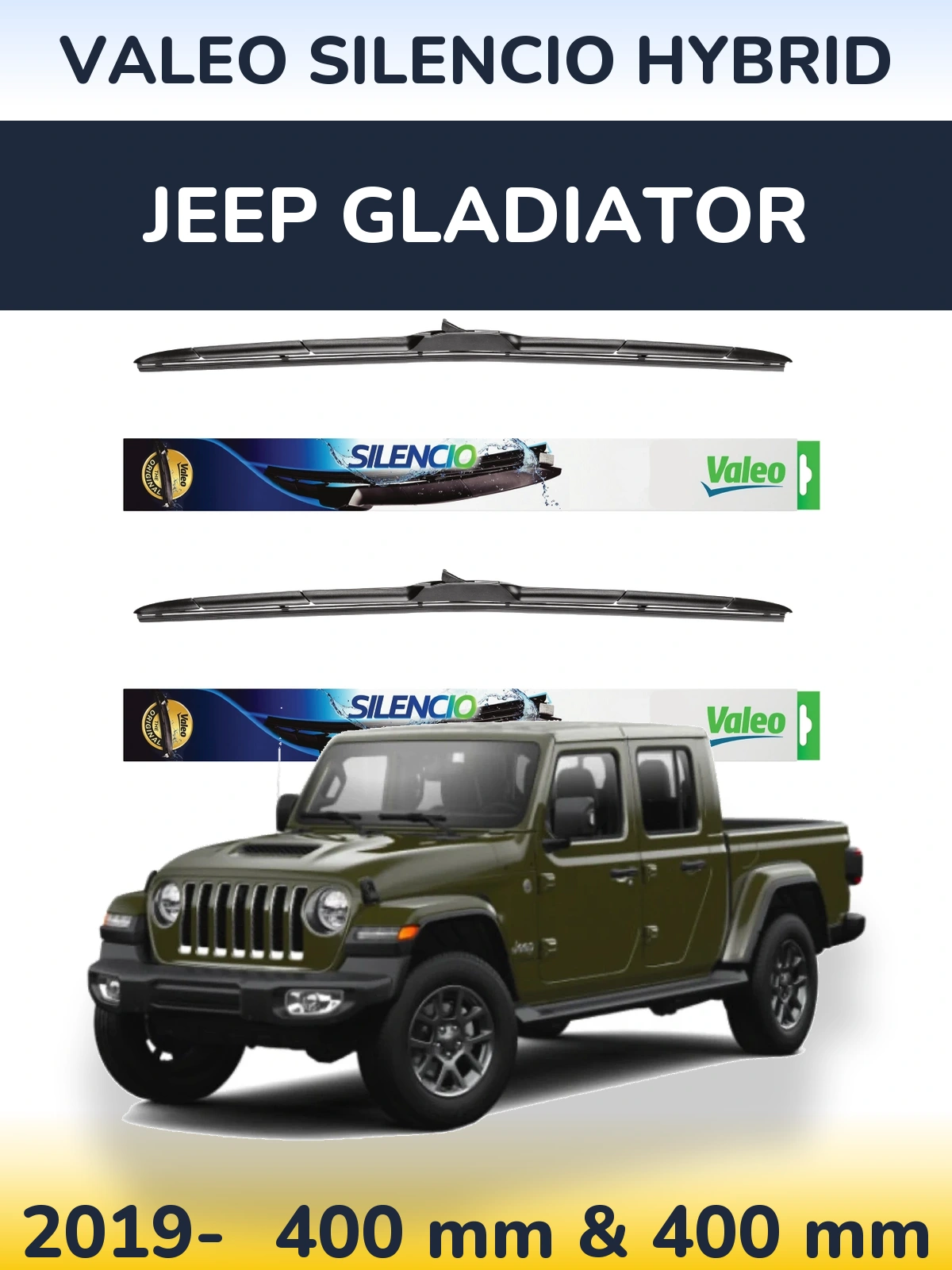 Комплект передних дворников Valeo Silencio Hybrid 400 & 400 мм для Jeep Gladiator 2019-2026