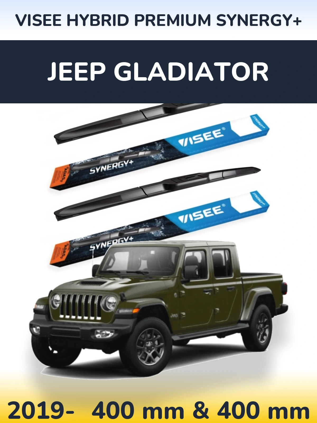 Комплект передних дворников VISEE HYBRID PREMIUM SYNERGY+ 400 & 400 мм для Jeep Gladiator 2019-2026
