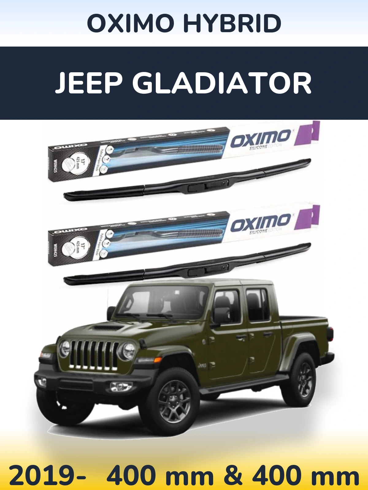 Комплект передних дворников Oximo Hybrid 400 & 400 мм для Jeep Gladiator 2019-2026