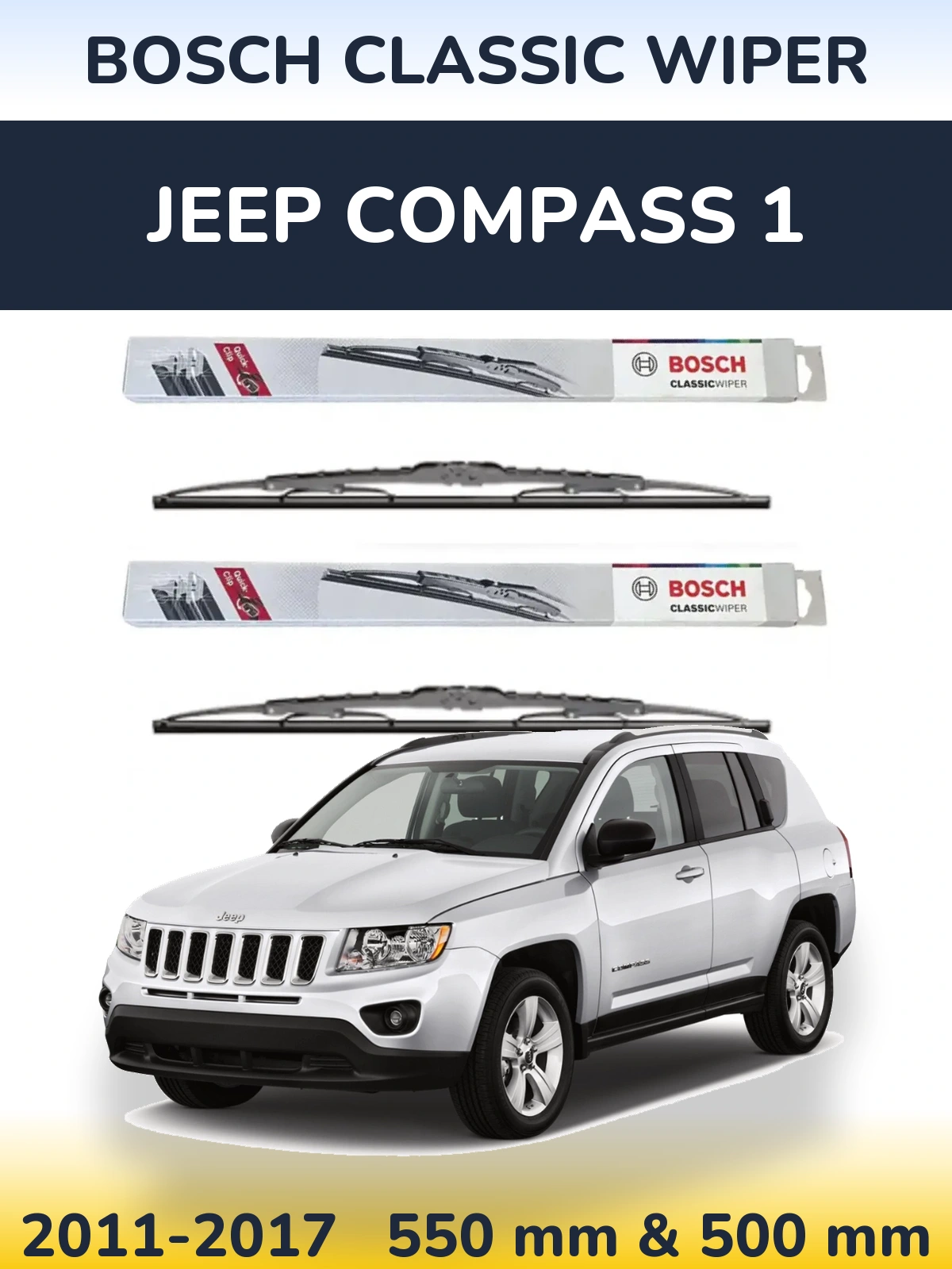 Front wiper blade set BOSCH Classic Wiper 550 & 500 мм for Jeep Compass 1 2011-2017