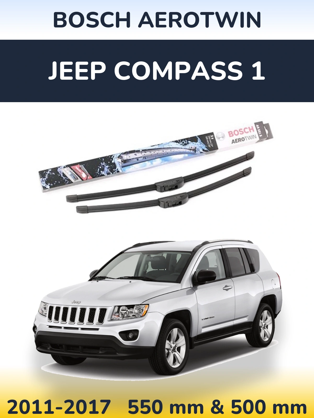 Front wiper blade set BOSCH AeroTwin 550 & 500 мм for Jeep Compass 1 2011-2017