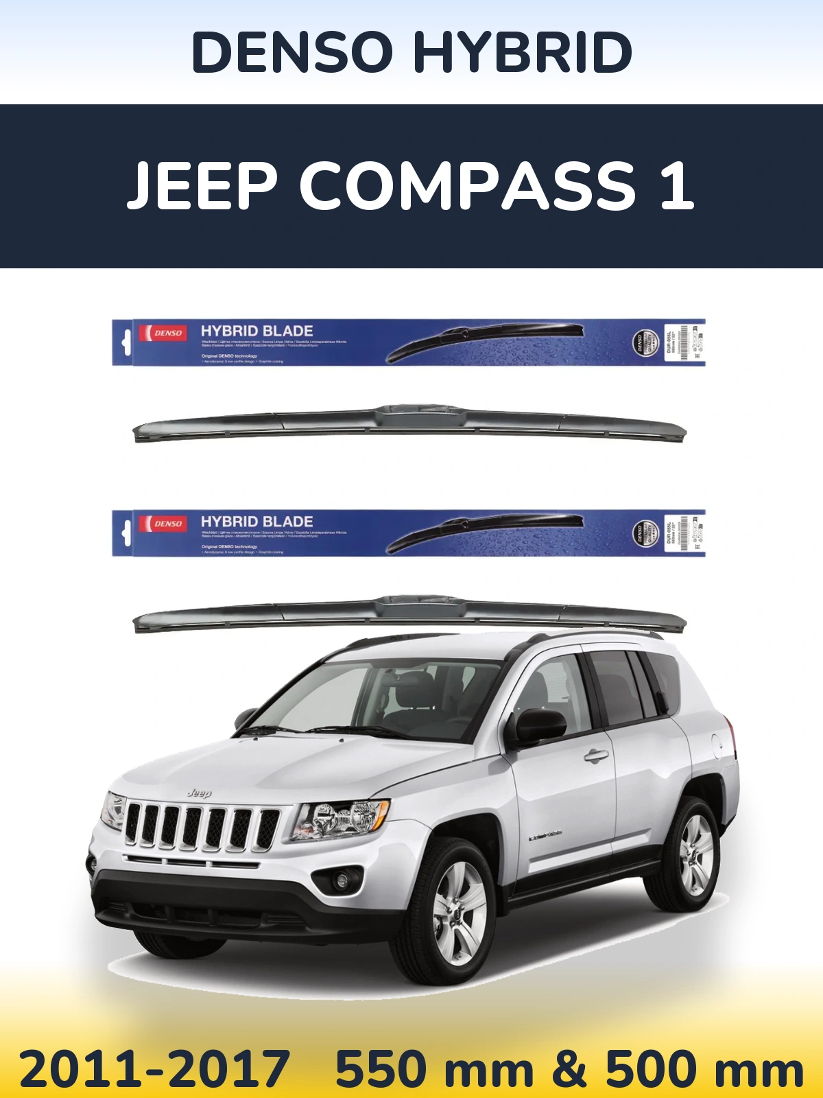 Komplet przednich wycieraczek Denso Hybrid 550 & 500 mm do Jeep Compass 1 2011-2017