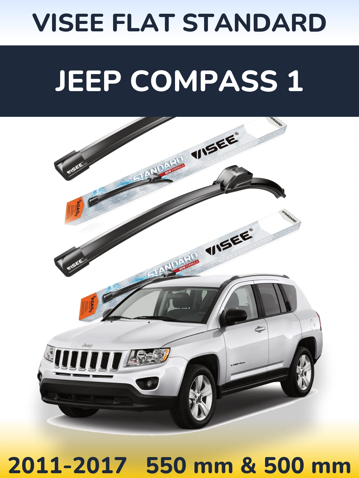 Front wiper blade set VISEE FLAT STANDARD 550 & 500 мм for Jeep Compass 1 2011-2017
