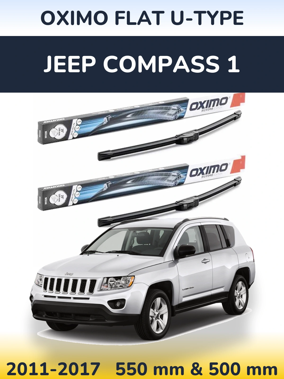 Front wiper blade set Oximo Flat U-type 550 & 500 мм for Jeep Compass 1 2011-2017