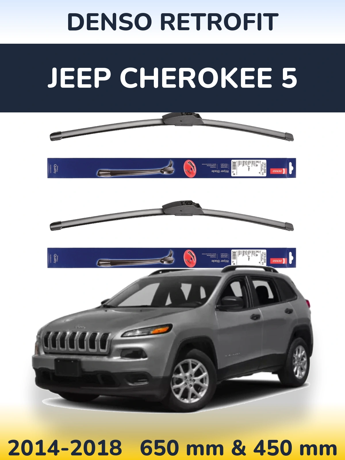 Komplet przednich wycieraczek Denso Retrofit 650 & 450 mm do Jeep Cherokee 5 2014-2018