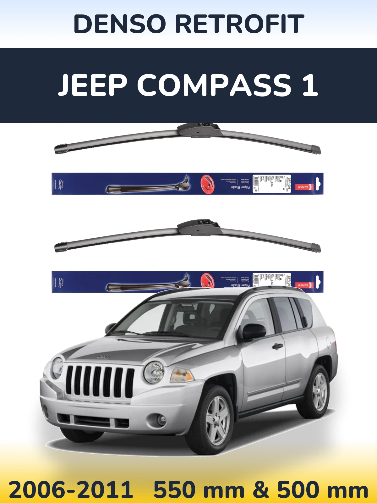 Front wiper blade set Denso Retrofit 550 & 500 мм for Jeep Compass 1 2006-2011