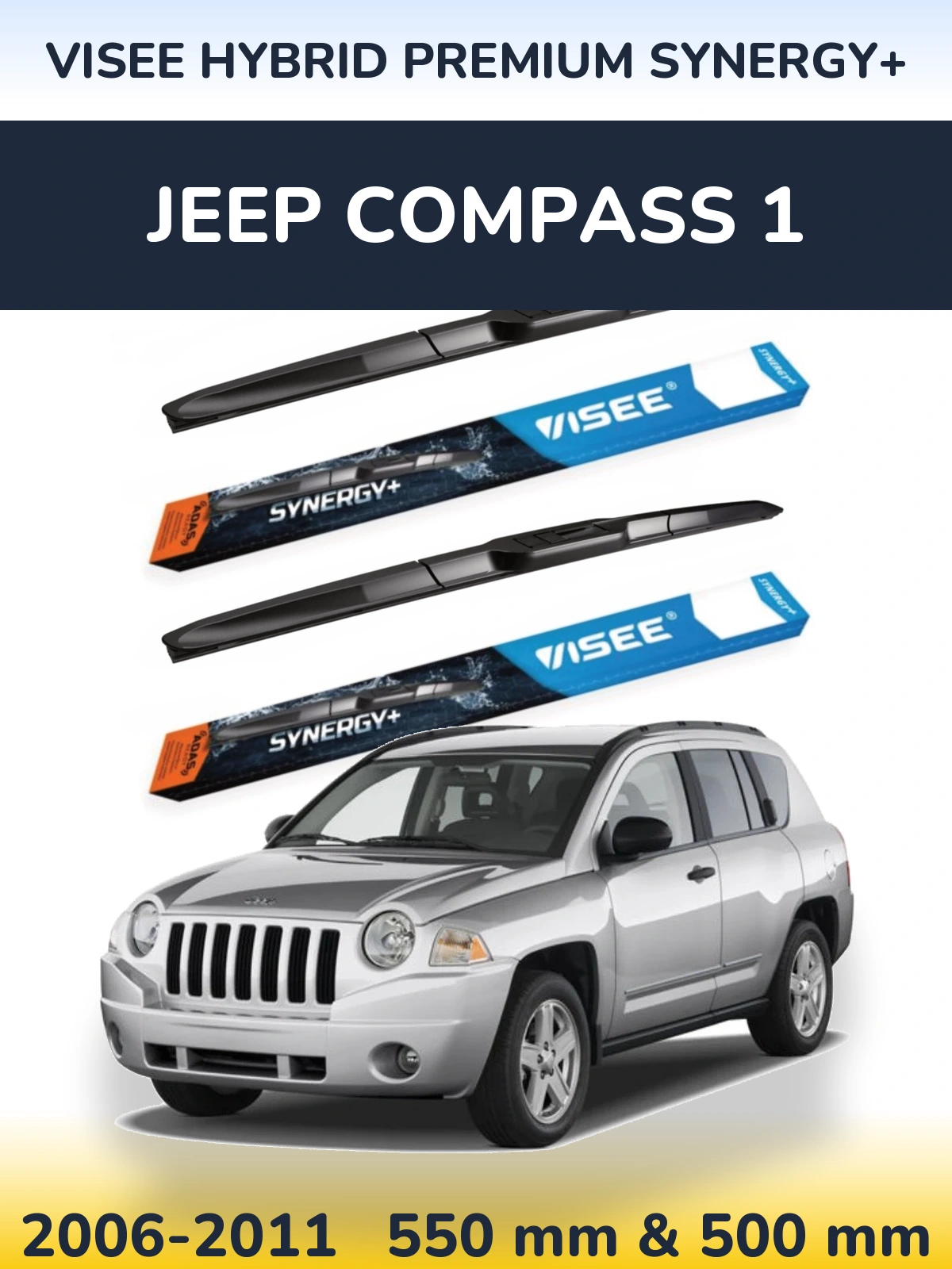 Front wiper blade set VISEE HYBRID PREMIUM SYNERGY+ 550 & 500 мм for Jeep Compass 1 2006-2011