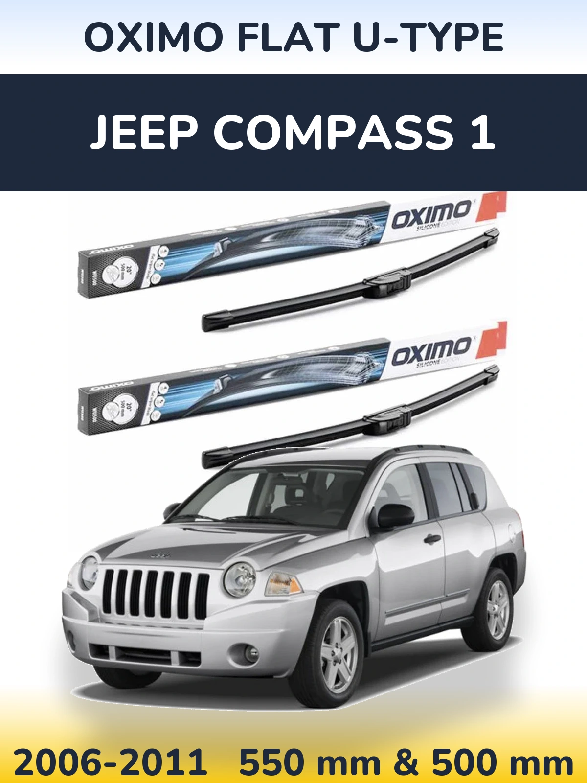 Front wiper blade set Oximo Flat U-type 550 & 500 мм for Jeep Compass 1 2006-2011