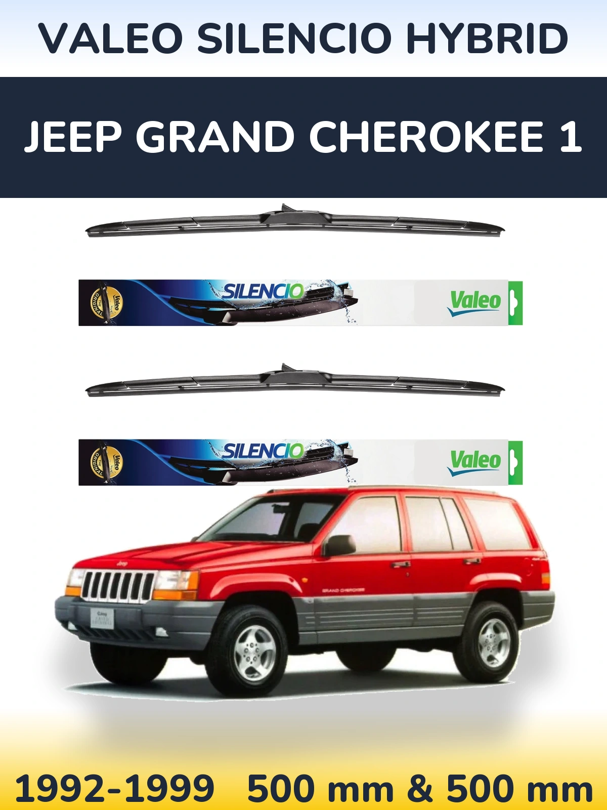 Komplet przednich wycieraczek Valeo Silencio Hybrid 500 & 500 mm do Jeep Grand Cherokee 1 1992-1999