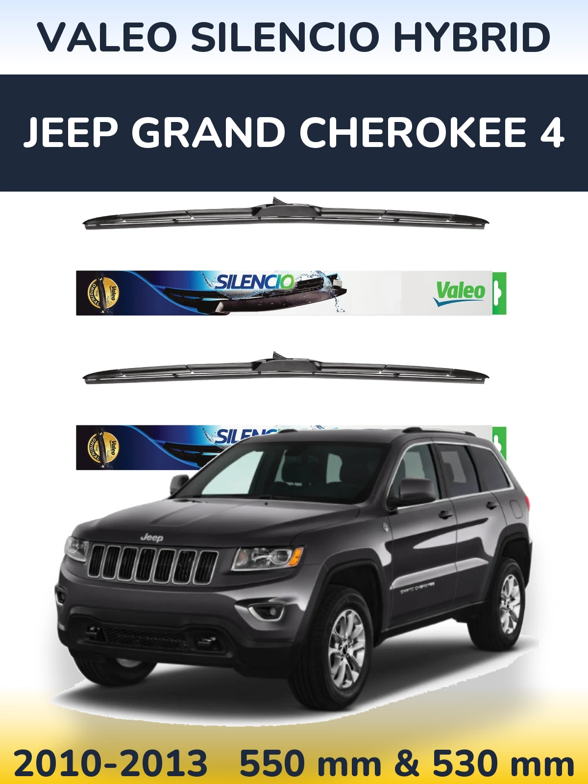 Front wiper blade set Valeo Silencio Hybrid 550 & 530 мм for Jeep Grand Cherokee 4 2010-2013